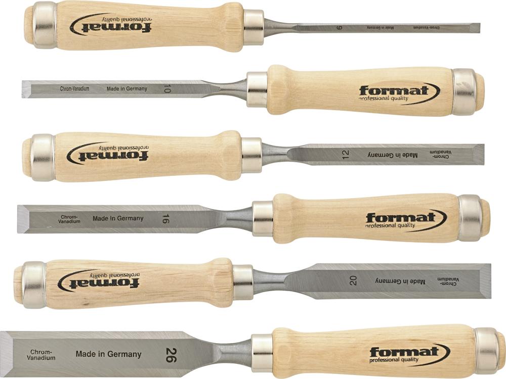 Набір плоских стамесок з дерев’яною ручкою, 6 предметів FORMAT