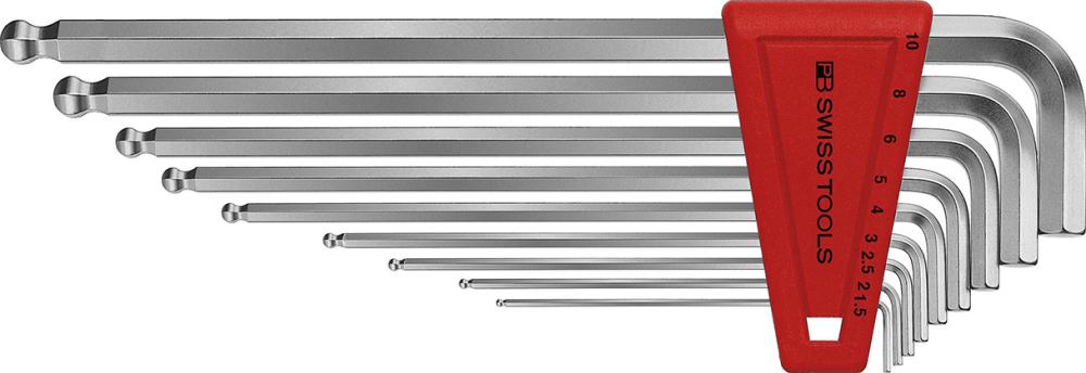 Набір шестигранних ключів у пластиковому тримачі, 9 шт. 1,5 – 10 мм, довгі, з кульовою головкою PB Swiss Tools