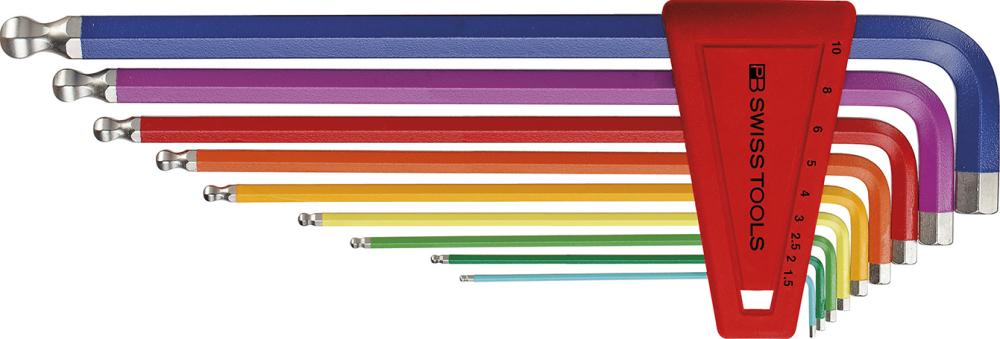 Набір шестигранних ключів у пластиковому тримачі, 9 предм. 1,5 – 10 мм Rainbow, з кульовою головкою PB Swiss Tools