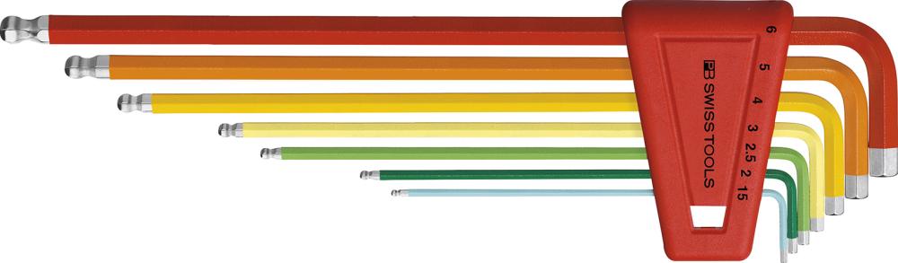 Набір шестигранних ключів у пластиковому тримачі, 7 предм. 1,5 – 6 мм Rainbow, з кульовою головкою PB Swiss Tools