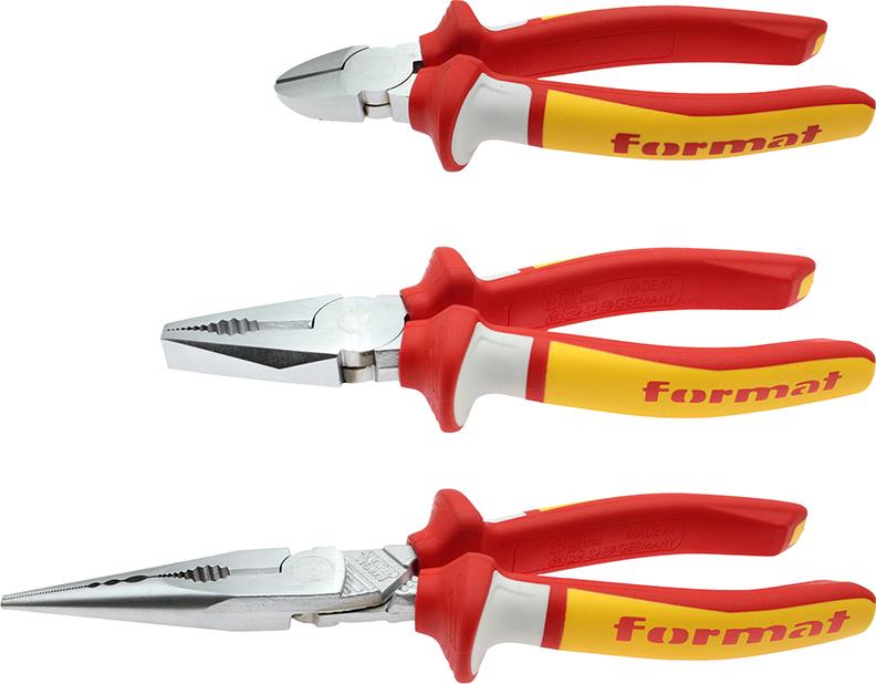 Набір плоскогубців VDE з 2-компонентними ручками, 3 предмета, у картонній коробці FORMAT