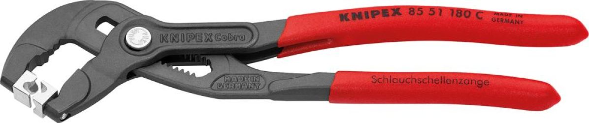 Kliešte na hadicové spony typu CLIC rukoväti potiahnuté plastom 180 mm KNIPEX