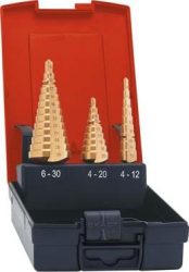 Sada stupňovitých vrtákov HSS TiN 4-12/12-20/20-30 mm FORMAT