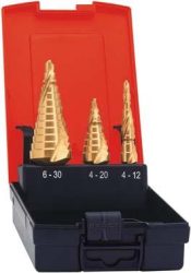 Sada stupňovitých vrtákov HSS TiN špirálové drážkovanie 4 – 30 mm FORMAT