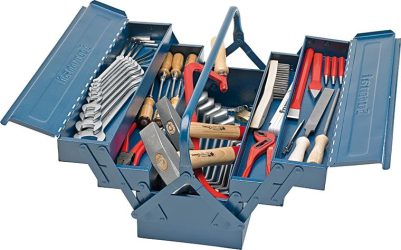 Sortiment náradia pre zámočníkov 56-dielny v kufríku z oceľového plechu FORMAT