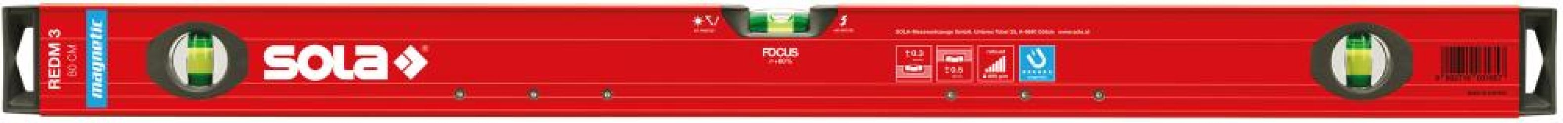 Magnetická vodováha LM REDM 3 80 cm práškový povlak Sola