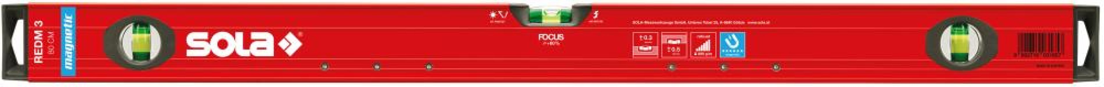 Magnetická vodováha LM REDM 3 80 cm práškový povlak Sola