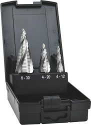 Vrták stupňovitý HSS sada 4-násobná špirálová drážka 4 – 30 mm EXACT