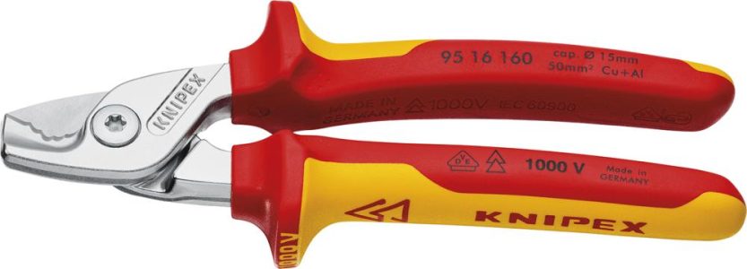 Káblové nožnice VDE s viaczložkovými rukoväťami 160 mm úzky tvar hlavy KNIPEX